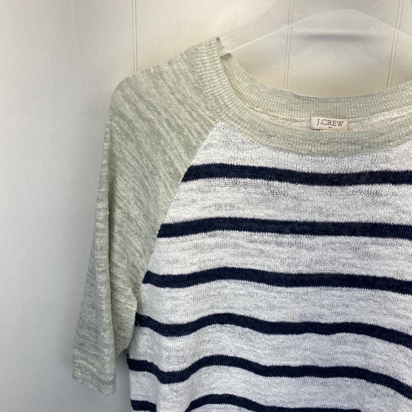 J. Crew Factory Linen Striped Raglan Sweater M - Picture 2 of 6